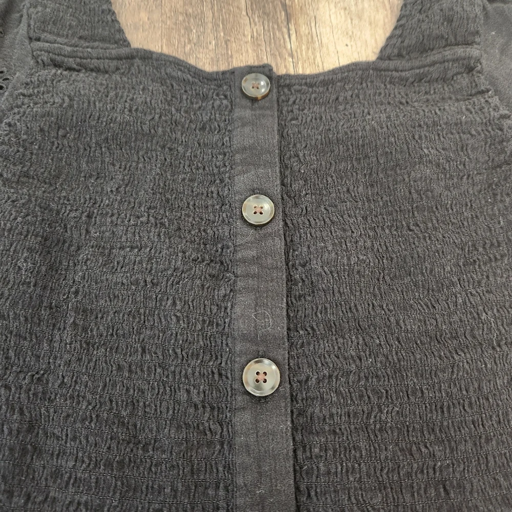 Madewell Black Eyelet-Sleeved Lucie Smocked Peplum Top Size Small - Picture 6 of 6